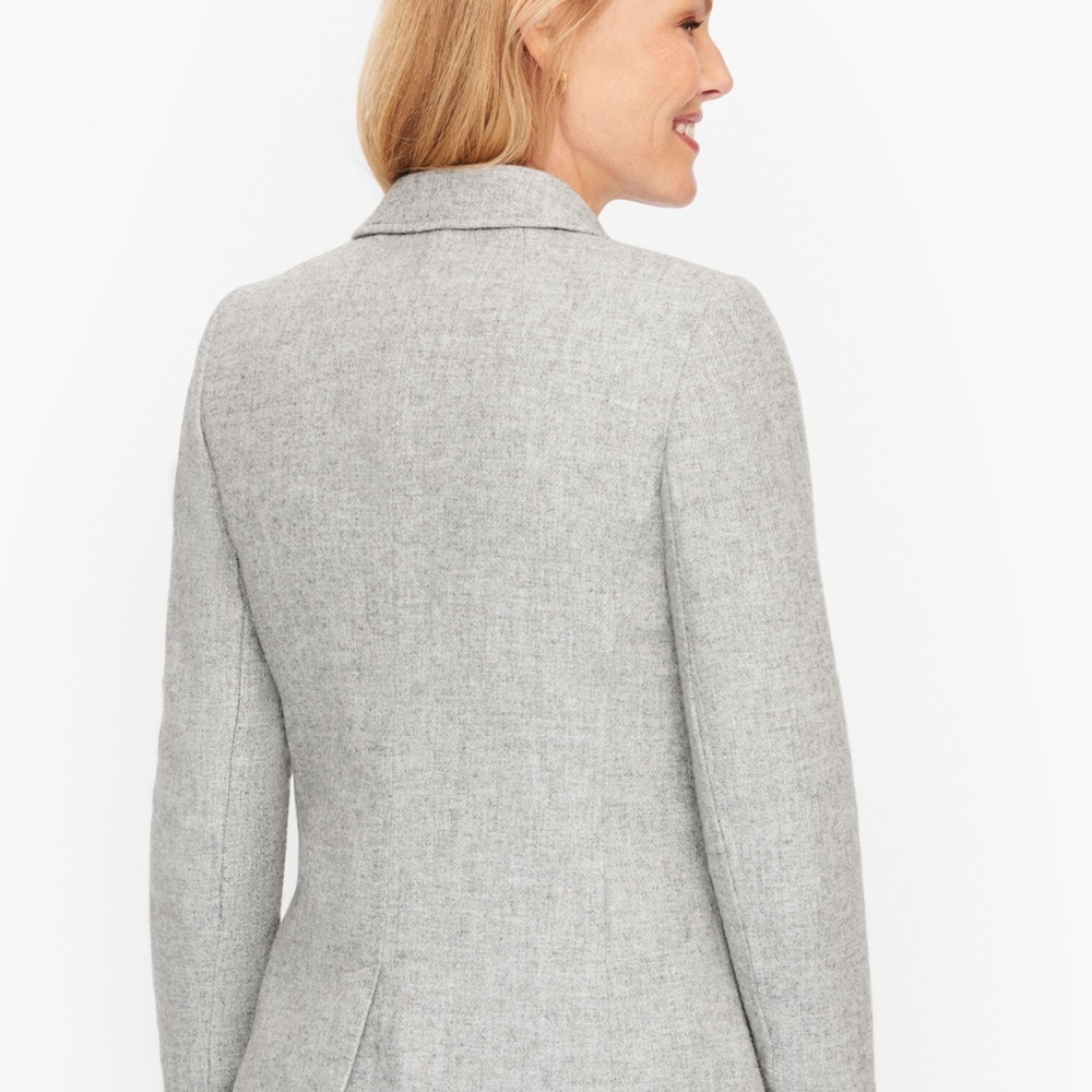 Talbots Women’s Shetland Blazer Jacket Light Gray Removable Faux Fur Trim Sz 12 - Picture 3 of 14